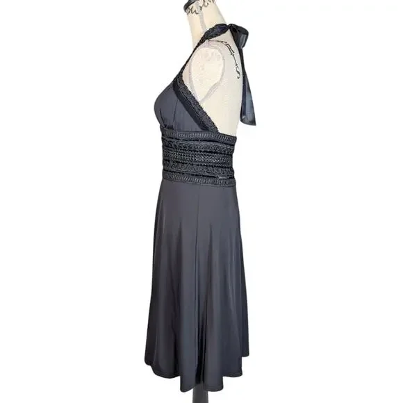 White House Black Market Black Halter Dress Lace Waist Size 4 - Picture 3 of 16